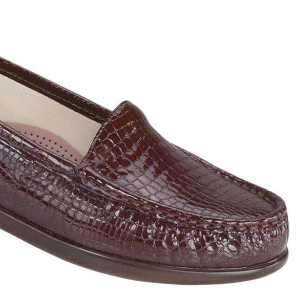 SAS Simplify 5.5 M Brown Leather Loafers Croc Embossed Womens Comfort Shoes - Picture 4 of 11